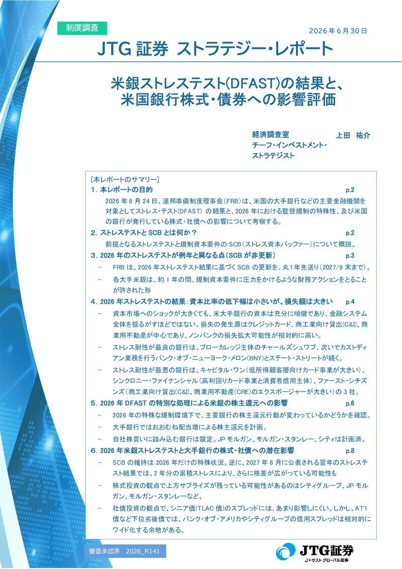 【レポート】米銀ストレステスト(DFAST)の結果と米国銀行株式・債券への影響評価