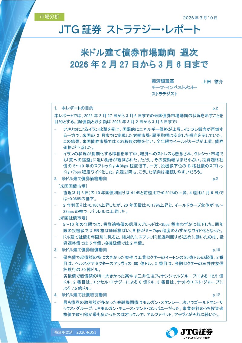 米ドル建て債券市場動向 週次 2026年2月27日から3月6日まで